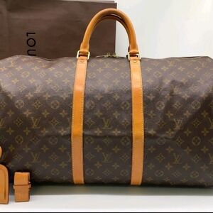 Louis Vuitton Brown Monogramb Keepall 55 Travel Duffel Bag With Luggage Tag